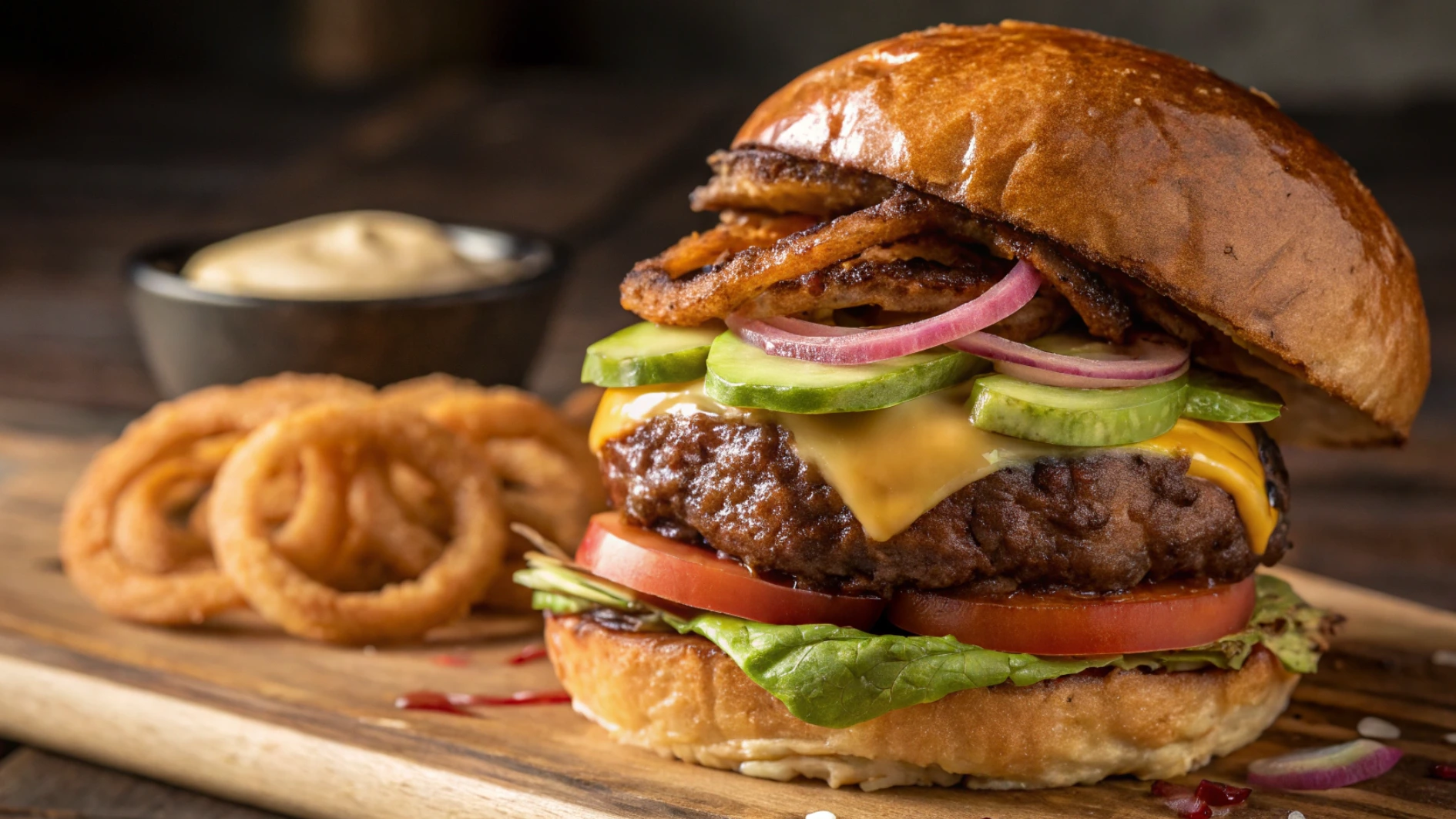 Wagyu Burger Perfection with Melted Cheese and Fresh Toppings