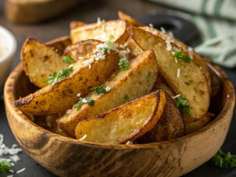 Crispy Baked Garlic Parmesan Potato Wedges.