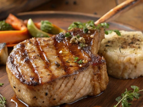 Garlic-Infused Duroc Pork Chops with Sticky Apple Cider Glaze
