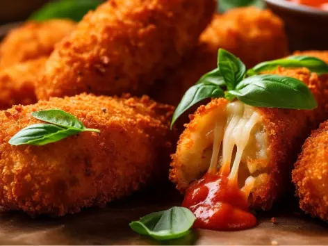 Golden Homemade Mozzarella Sticks with Crispy Breadcrumbs