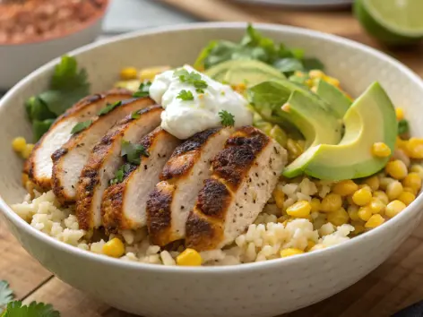 Mexican-Inspired Street Corn Chicken Rice Bowl Recipe

