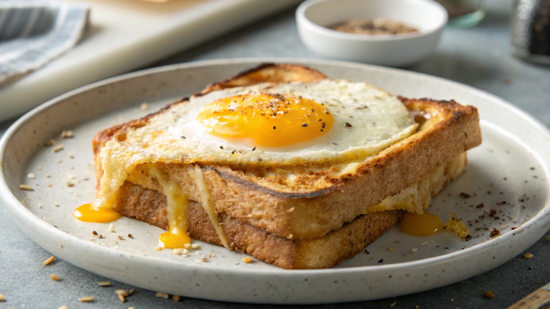 Air Fryer Egg and Cheese Toast on crispy sourdough