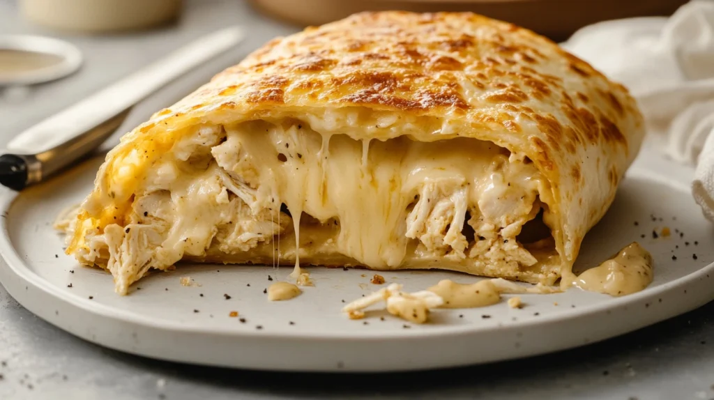 Crispy cheesy garlic chicken wraps on a plate.