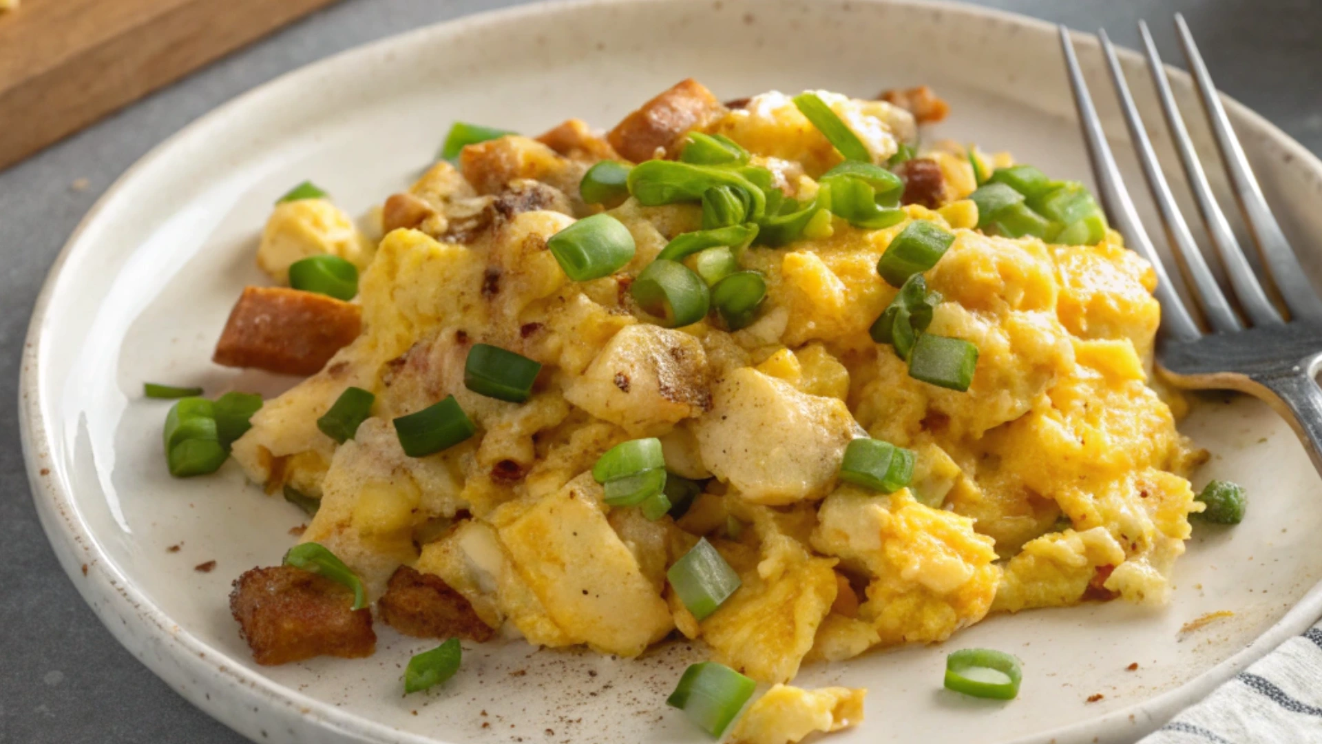 Cheesy Potato Egg Scramble in a Skillet