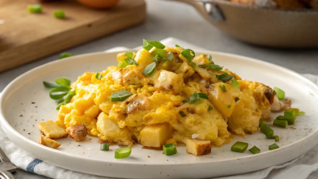 Quick Cheesy Potato Egg Scramble Recipe