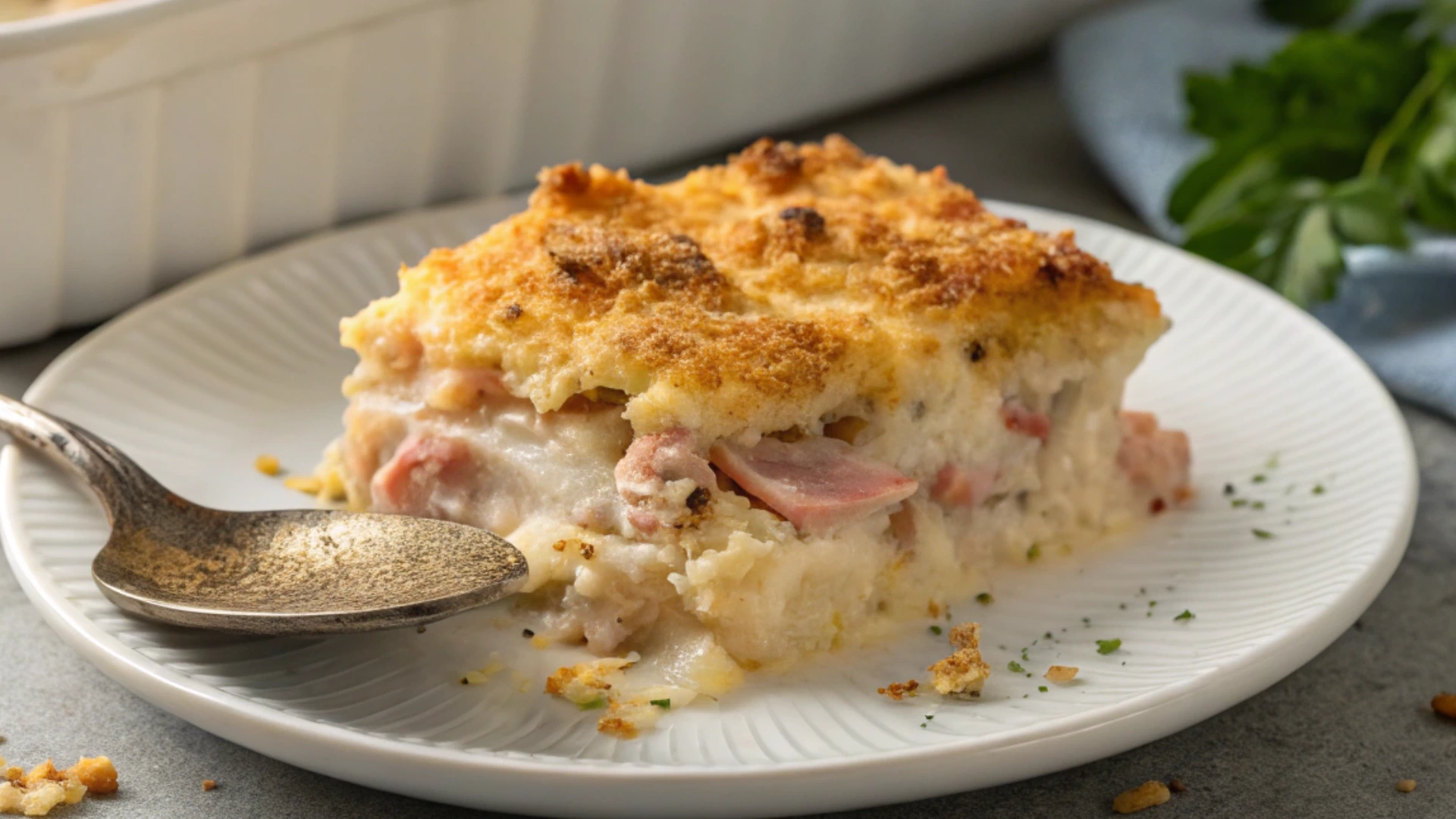 Chicken Cordon Bleu Casserole in baking dish