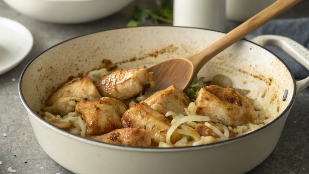One-Pot Creamy Chicken and Rice Close-Up

