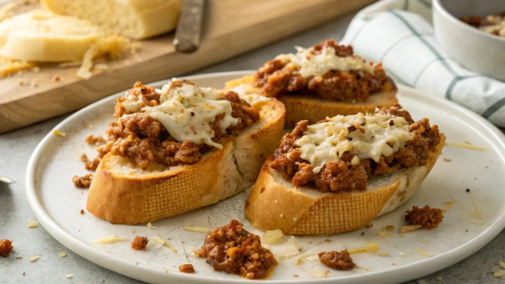 Browning beef for garlic bread sloppy joes in a skillet