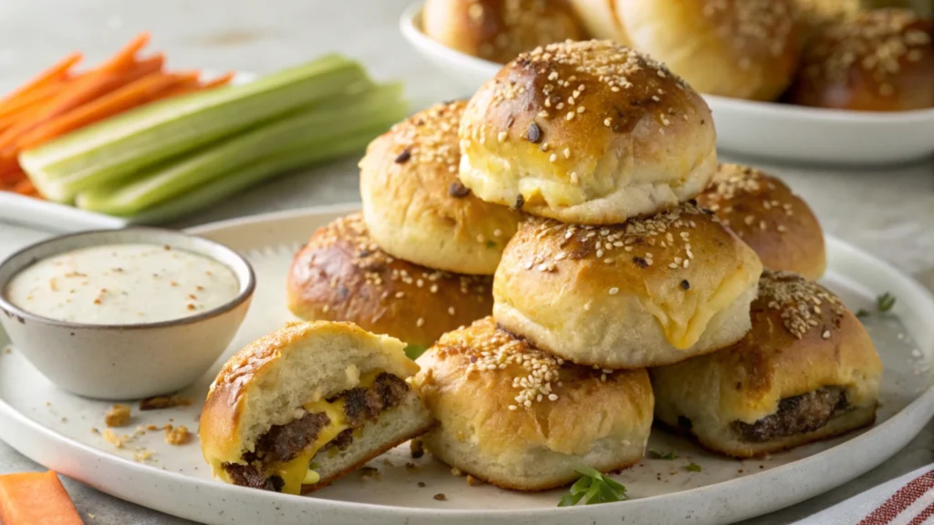 Garlic Parmesan Cheeseburger Bombs Ready to Serve