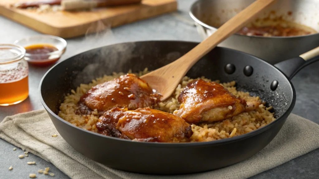 One-Pan Honey BBQ Chicken Rice Skillet