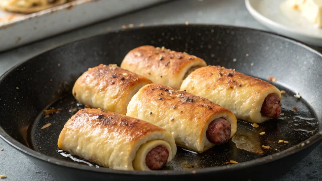 Homemade Sausage French Toast Roll-Ups with syrup