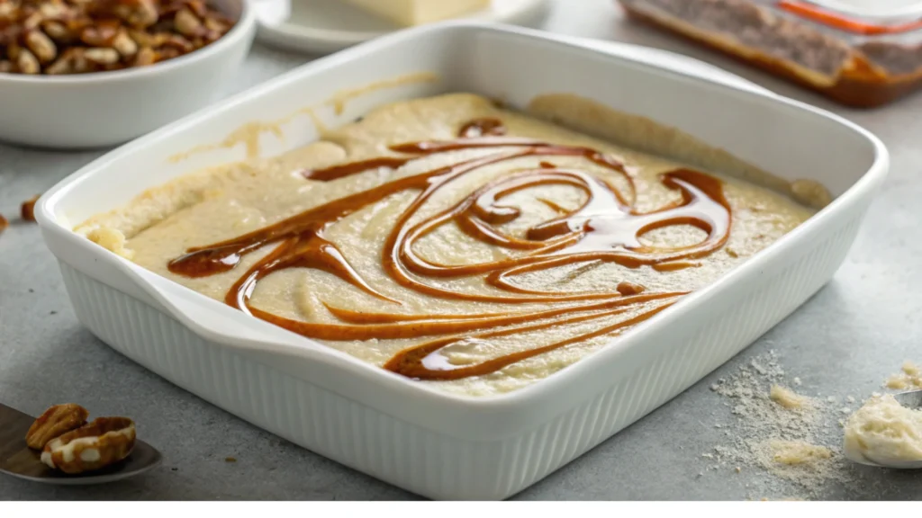 Easy Gooey Coffee Caramel Cake in Pan