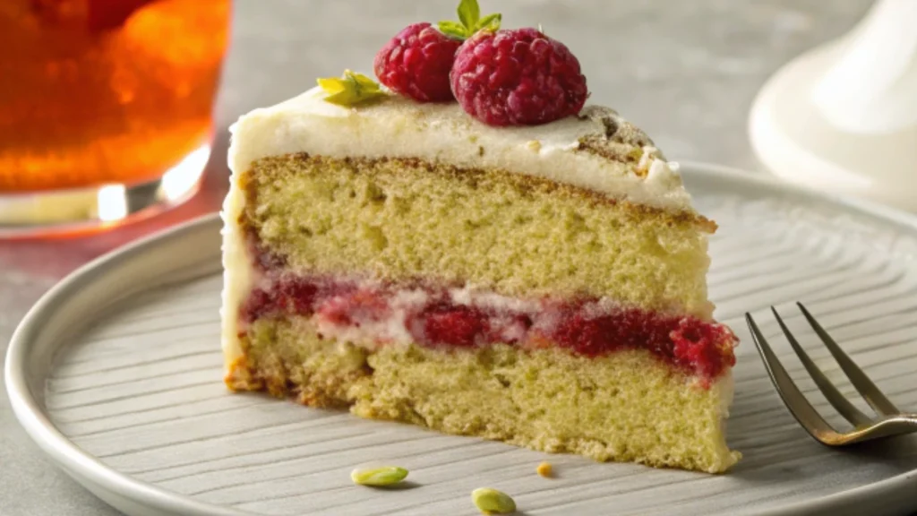 Frosting a Pistachio Raspberry Cake Layer
