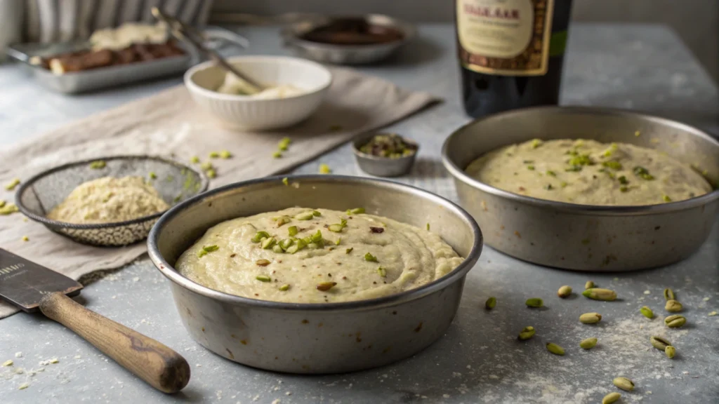 Whole Pistachio Raspberry Cake with Cream Frosting