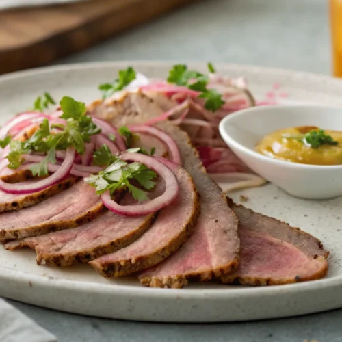 Sliced Smoked Beef Tongue Ready to Serve at BBQ