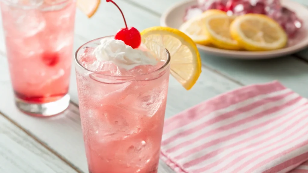 Creamy Whipped Pink Lemonade Drink on Wooden Surface