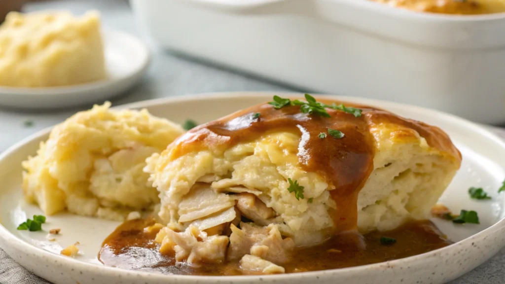 Classic Chicken Mashed Potato Casserole with Gravy