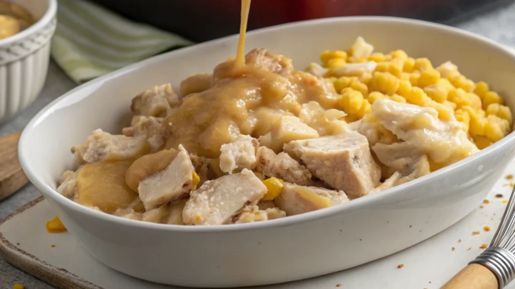 Loaded Chicken Mashed Potato Casserole with Gravy